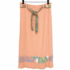 Winter Sun Peach Textured Maxi Skirt Boho Tie Dye Trim Slit Womens Medium Cotton